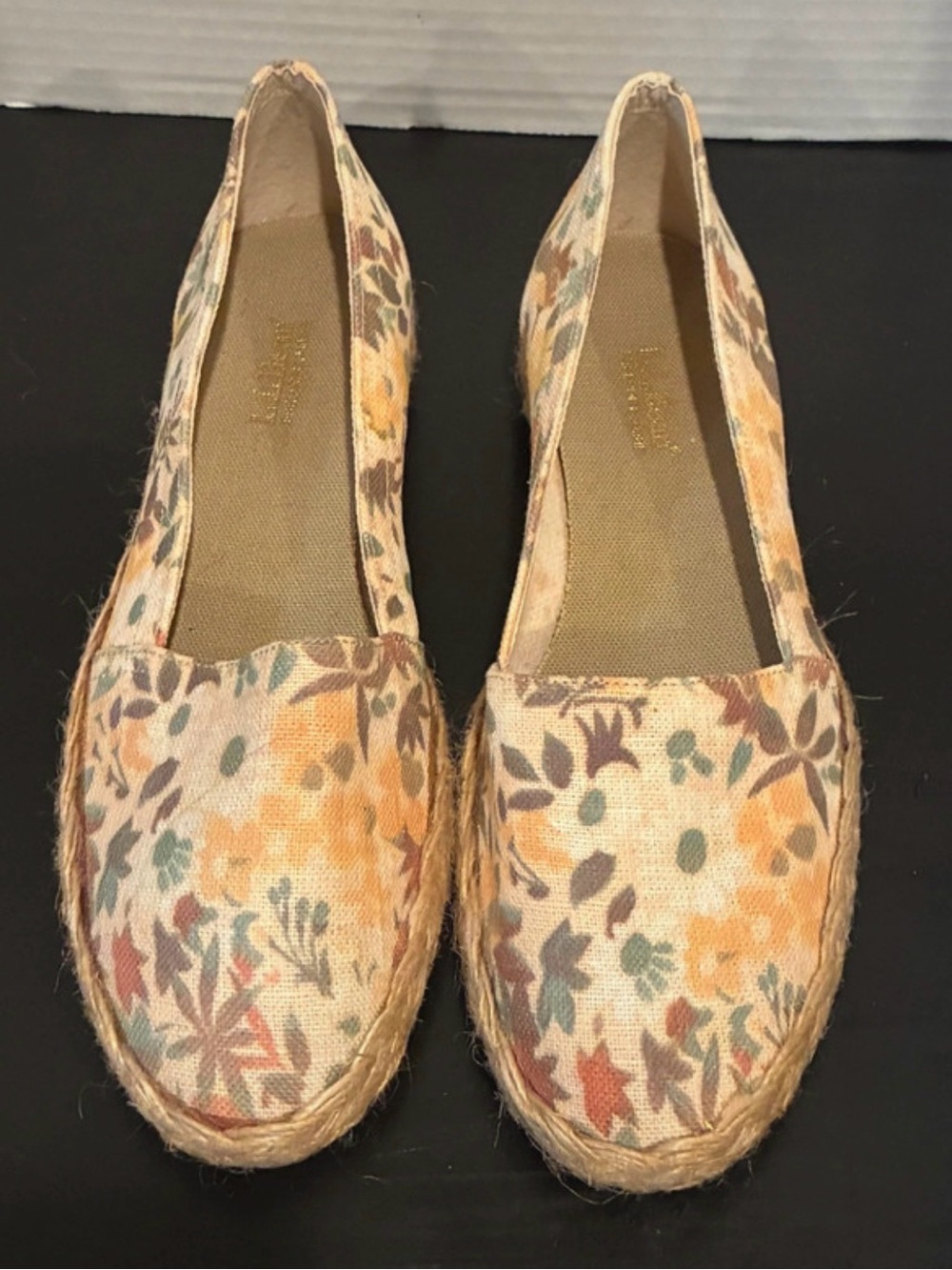L.L. Bean Peach Floral Canvas Jute Espadrille Flats- 7M